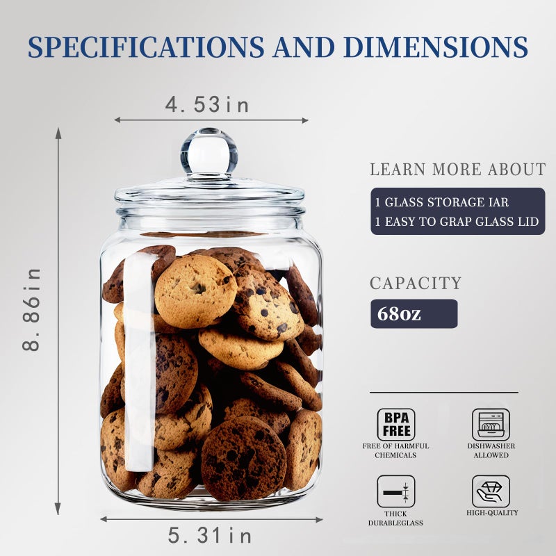 FrutPunch Wide Mouth Glass Jar with Lid, 68OZ Cookie Jar, for Kitchen Storage and Laundry Organization, Glass Jars with Sealing Ring for Cookies, Candy, Flour, Nuts - Image 3