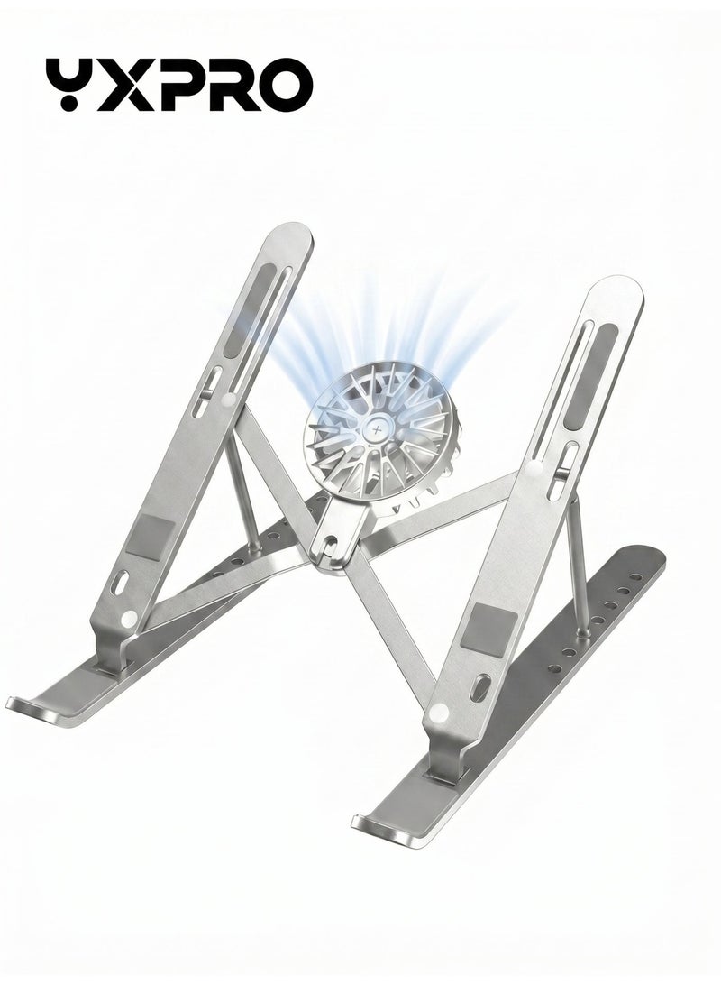 YXPRO Laptop Stand with Fan, Adjustable Aluminum Alloy Laptop Stand and Riser, Foldable Portable Laptop Holder with Cooling Fan, Computer Stand Compatible with Most Laptops, MacBook, Lenovo, HP and ASUS - Image 1