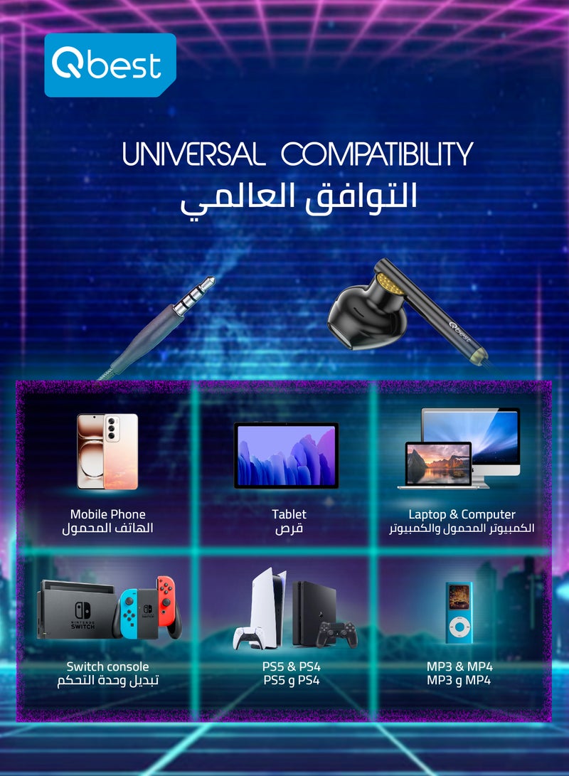 Qbest Stereo Sound Wired Earphone – HI-FI Stereo, Noise Reduction, Built-in Mic with Call Control, Volume Adjust, 1.3 Meter Cable - Image 3