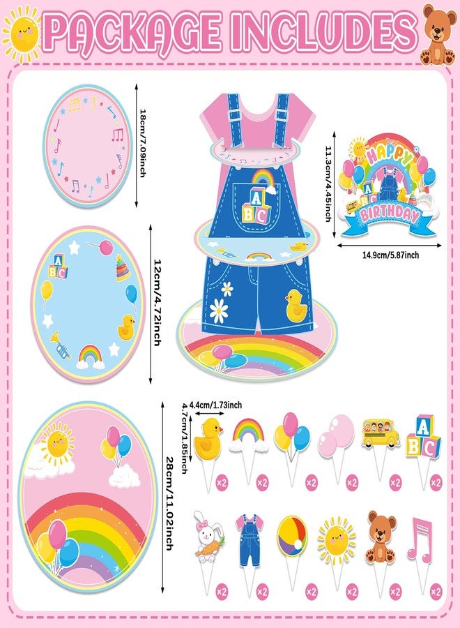 MinFyberd 3 Tier Cartoon Girls Cupcake Stand with 26 Cartoon Teacher 1st Cake Toppers English Teacher Birthday Decoration Rainbow ABC Bus Party Cake Holder Dessert Tower for Baby Shower Birthday Party Supplies - Image 2