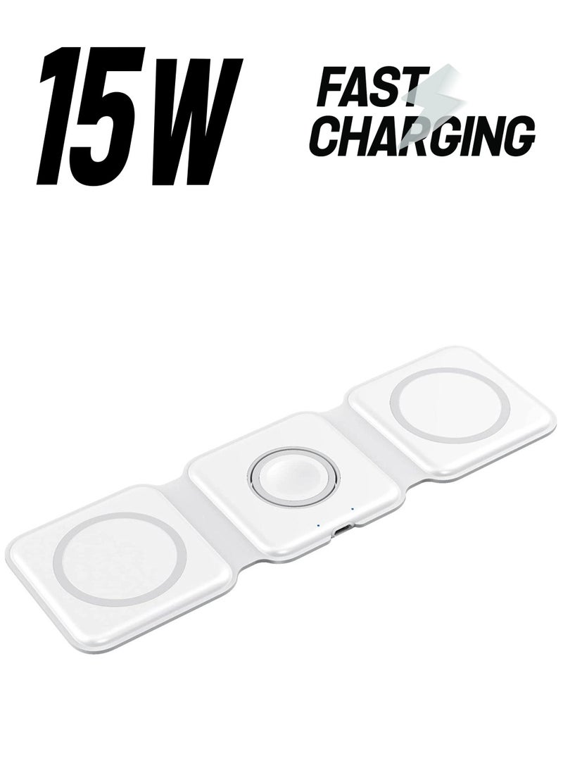 ELTRAZONE New 2022 Foldable Ultra-Thin Mobile Phone Watch Stand Charger 15W Fast QI Magnetic 3 in 1 Wireless - Image 1