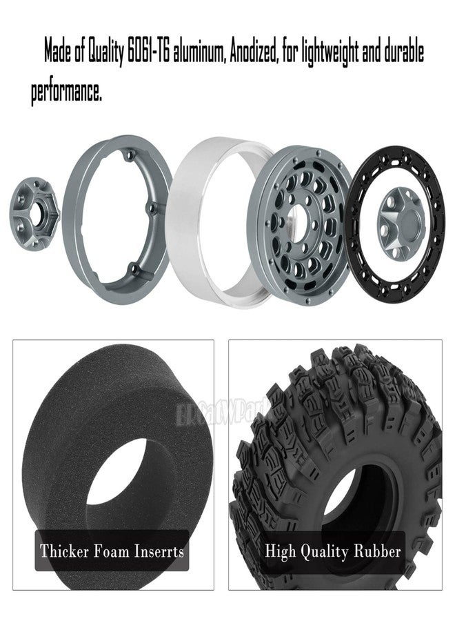 جنوط وإطارات RC 1.9 Beadlock مع إزاحة قابلة للتعديل لسيارات الزحف RC بمقياس 1/10 SCX10 TRX4 TRX6 Gen7/8 D90 VS4-10 MST CFX، BRCatWPark، 4 قطع من الجنوط المزدوجة المصنوعة من الألومنيوم والإطارات المطاطية مع إسفنج، تيتانيوم - Image 5