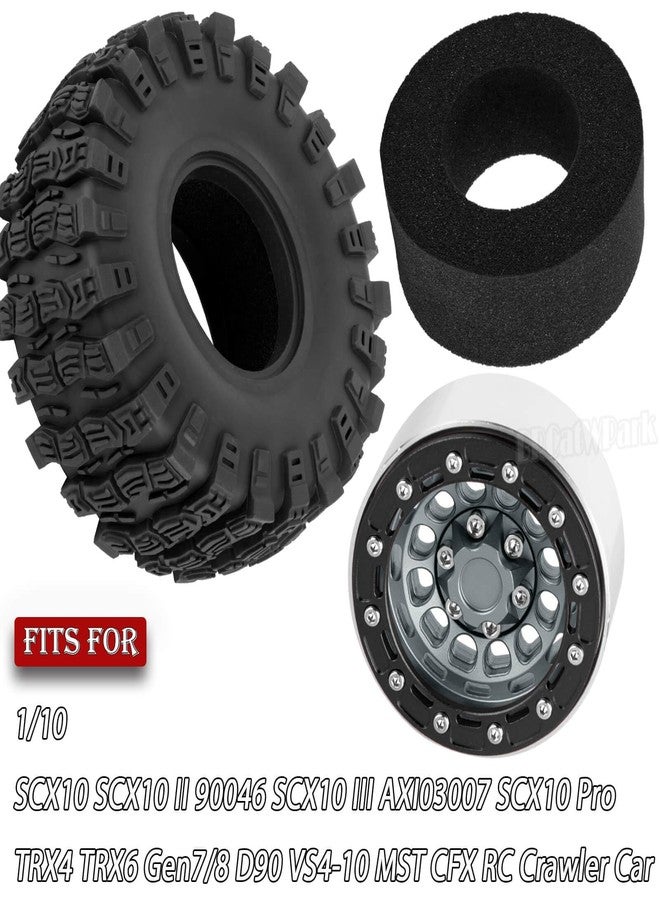جنوط وإطارات RC 1.9 Beadlock مع إزاحة قابلة للتعديل لسيارات الزحف RC بمقياس 1/10 SCX10 TRX4 TRX6 Gen7/8 D90 VS4-10 MST CFX، BRCatWPark، 4 قطع من الجنوط المزدوجة المصنوعة من الألومنيوم والإطارات المطاطية مع إسفنج، تيتانيوم - Image 2