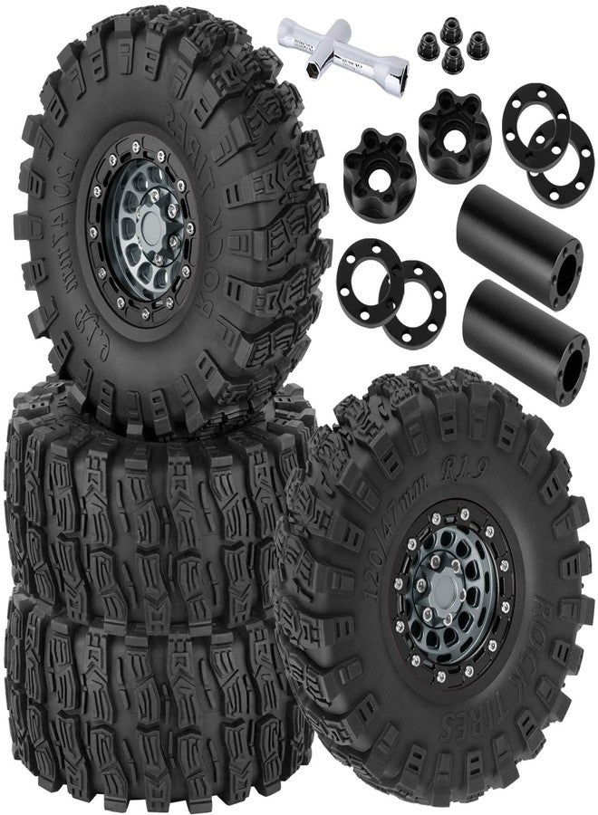 جنوط وإطارات RC 1.9 Beadlock مع إزاحة قابلة للتعديل لسيارات الزحف RC بمقياس 1/10 SCX10 TRX4 TRX6 Gen7/8 D90 VS4-10 MST CFX، BRCatWPark، 4 قطع من الجنوط المزدوجة المصنوعة من الألومنيوم والإطارات المطاطية مع إسفنج، تيتانيوم - Image 1