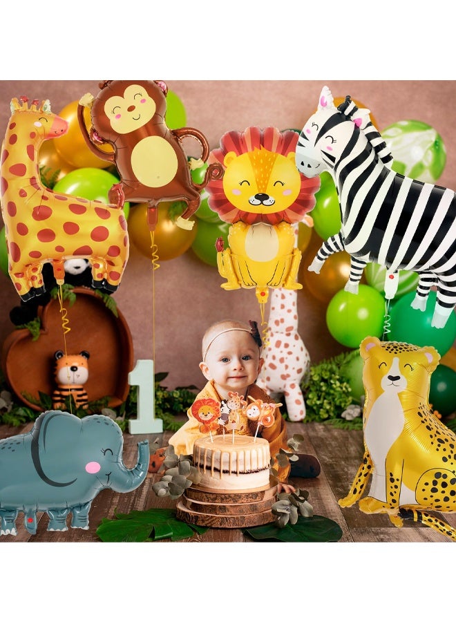 6 Pcs Safari Balloons,Jungle Safari Animals Foil Balloons,Giant Zoo Animal Balloon Zebra Elephant Monkey Lion Giraffe Leopard Shaped Animal Balloon for Zoo Wildlife Theme Birthday Party Decorations - Image 3
