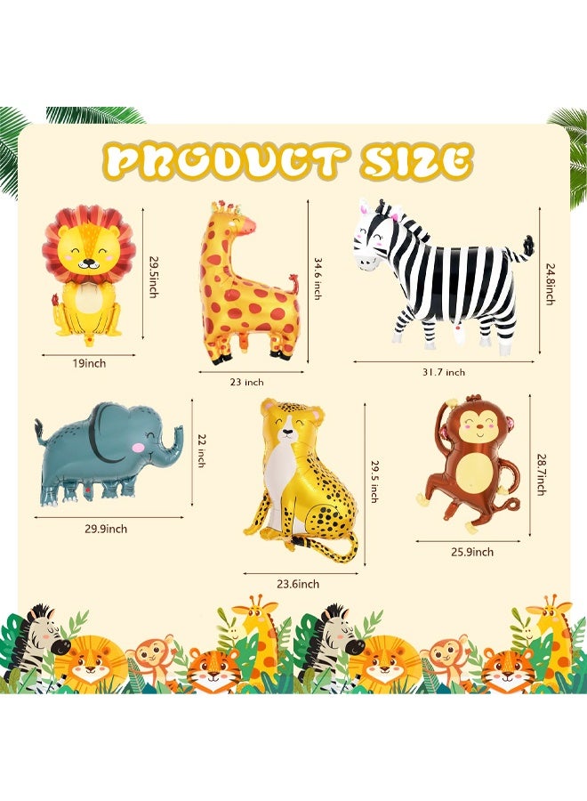 6 Pcs Safari Balloons,Jungle Safari Animals Foil Balloons,Giant Zoo Animal Balloon Zebra Elephant Monkey Lion Giraffe Leopard Shaped Animal Balloon for Zoo Wildlife Theme Birthday Party Decorations - Image 2
