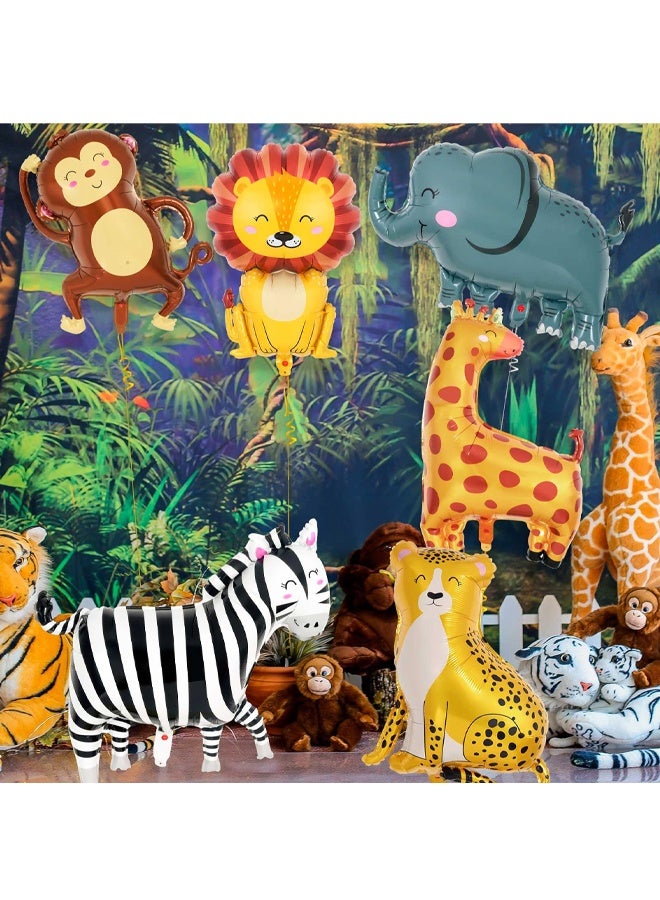 6 Pcs Safari Balloons,Jungle Safari Animals Foil Balloons,Giant Zoo Animal Balloon Zebra Elephant Monkey Lion Giraffe Leopard Shaped Animal Balloon for Zoo Wildlife Theme Birthday Party Decorations - Image 4