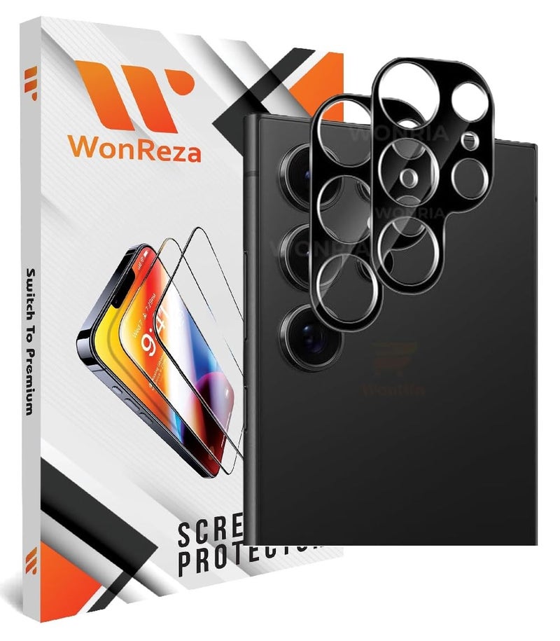 WonReza حزمة 2 واقي زجاج للكاميرا الخلفية لهاتف سامسونج جالاكسي S25 ألترا 5G [3D ألترا بريميوم] واقي عدسة الكاميرا (أسود) - Image 1