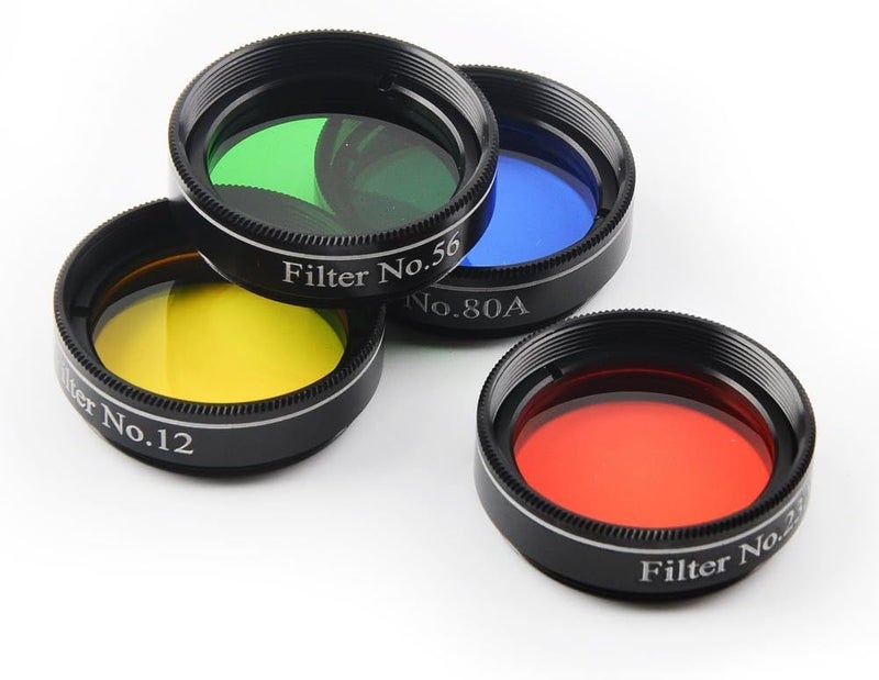 SOLOMARK 1.25 Inch 4pcs Color Filter Set for Telescope Eyepiece - No.12 Yellow, No.23 Red, No.80A Blue and No.56 Green - Image 3