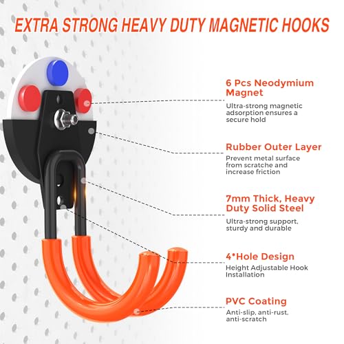 Laowu 3 PCS Magnetic Garage Storage Hooks, Strong Magnetic Hooks Heavy Duty, Large Magnet Hooks for Hanging Heavy Duty Garage Tools and Garden Tools - Image 2