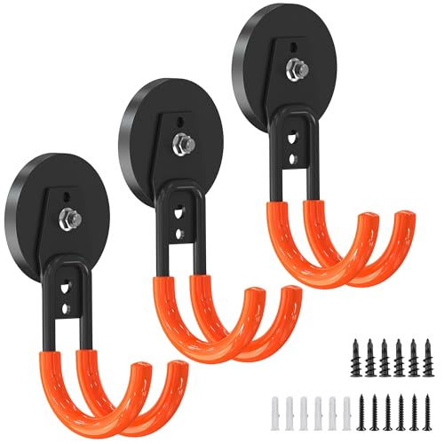 Laowu 3 PCS Magnetic Garage Storage Hooks, Strong Magnetic Hooks Heavy Duty, Large Magnet Hooks for Hanging Heavy Duty Garage Tools and Garden Tools - Image 1