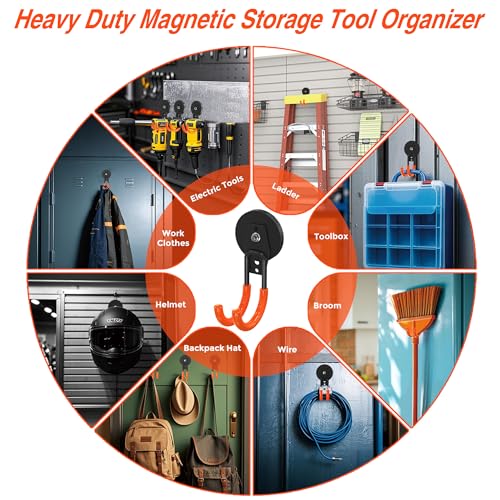 Laowu 3 PCS Magnetic Garage Storage Hooks, Strong Magnetic Hooks Heavy Duty, Large Magnet Hooks for Hanging Heavy Duty Garage Tools and Garden Tools - Image 4