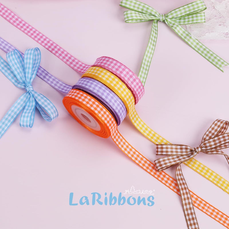 LaRibbons 10 Color 100 Yards Gingham Ribbon Variety Pack, 3/8" X 10 Yards/Roll Assorted Spring Easter Plaid Ribbon for Crafts, Gift Wrapping, Hair Bows, Birthday, Babyshower Decoration - Image 3