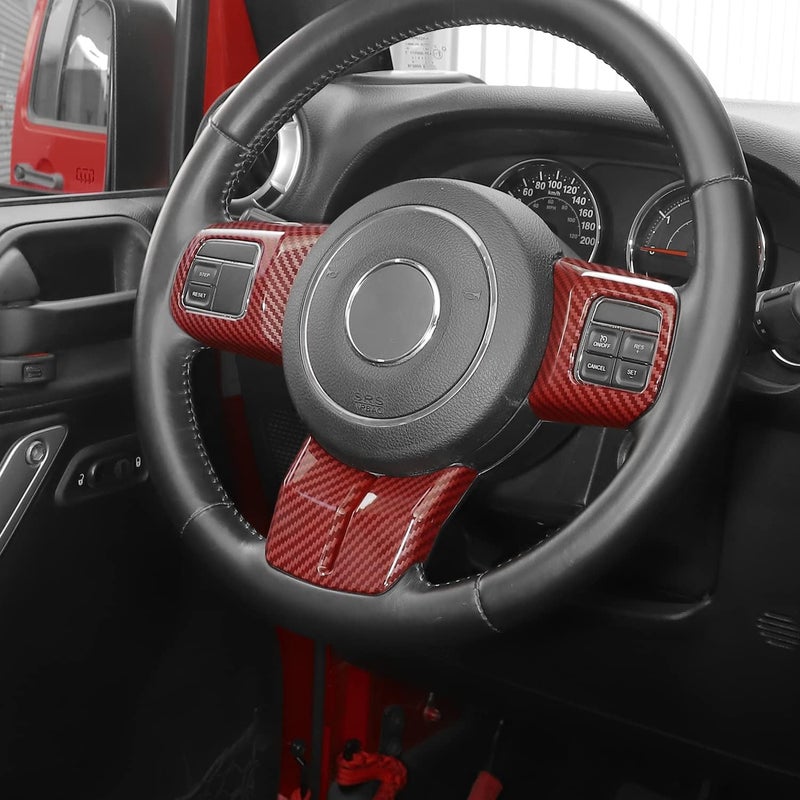 JeCar Interior Steering Wheel Decoration Trim Kits For Jeep Wrangler 2011-2017 JK & Unlimited/Patriot Compass 2011-2016 & Grand Cherokee 2011-2013, Red Carbon Fiber Finish - Image 4