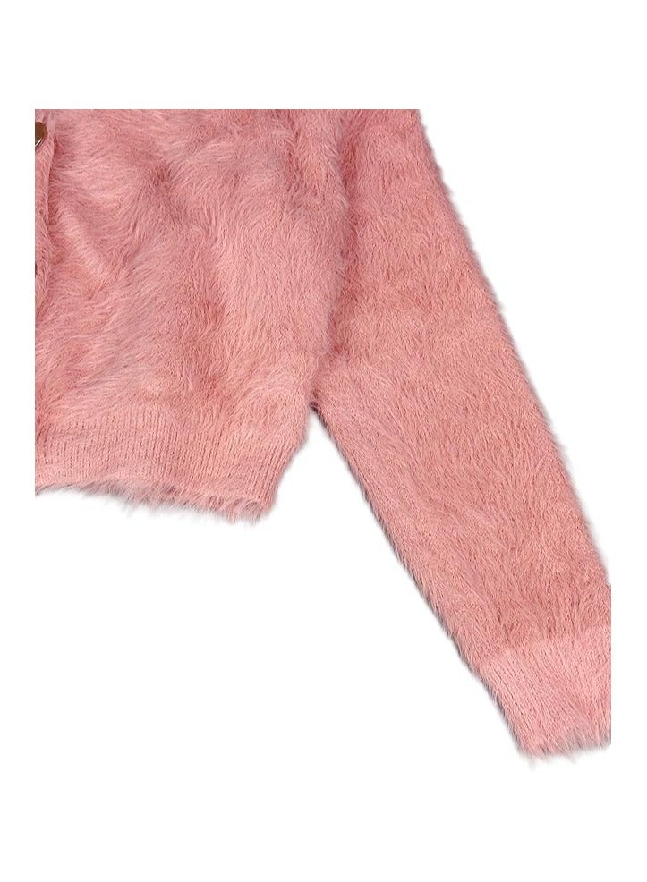 بونكا جاكيت وردى موهير قصير بازرار ذهبية لامعة للنساء والفتيات من بونكا - Image 2