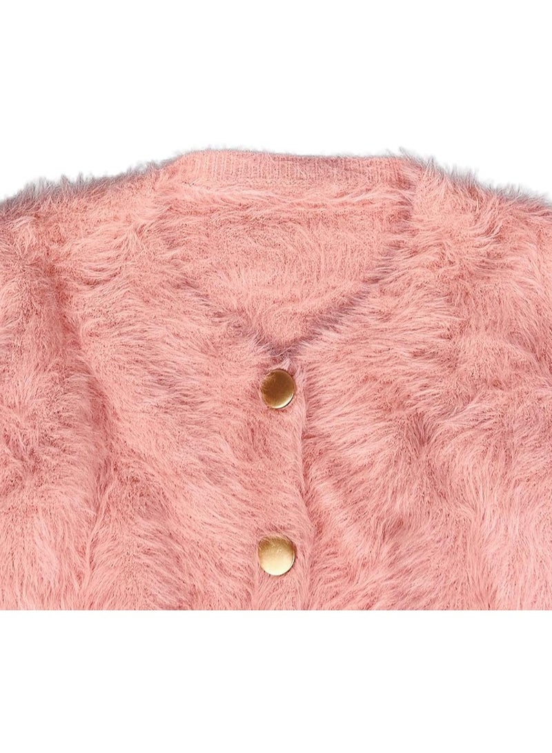 بونكا جاكيت وردى موهير قصير بازرار ذهبية لامعة للنساء والفتيات من بونكا - Image 3