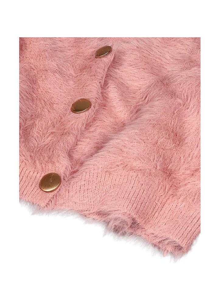 بونكا جاكيت وردى موهير قصير بازرار ذهبية لامعة للنساء والفتيات من بونكا - Image 4