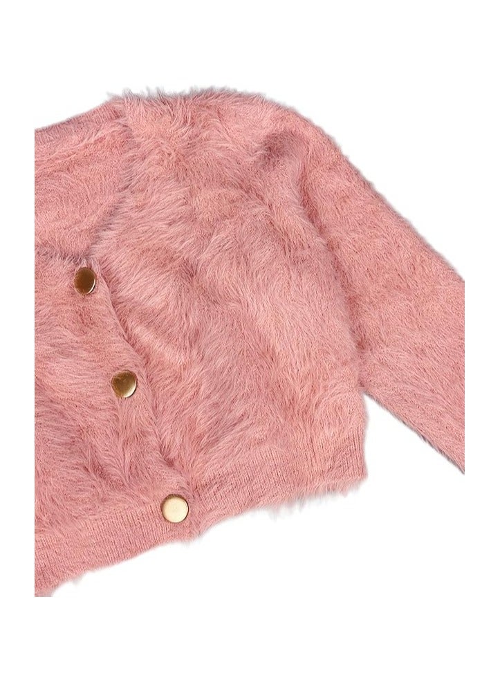 بونكا جاكيت وردى موهير قصير بازرار ذهبية لامعة للنساء والفتيات من بونكا - Image 5