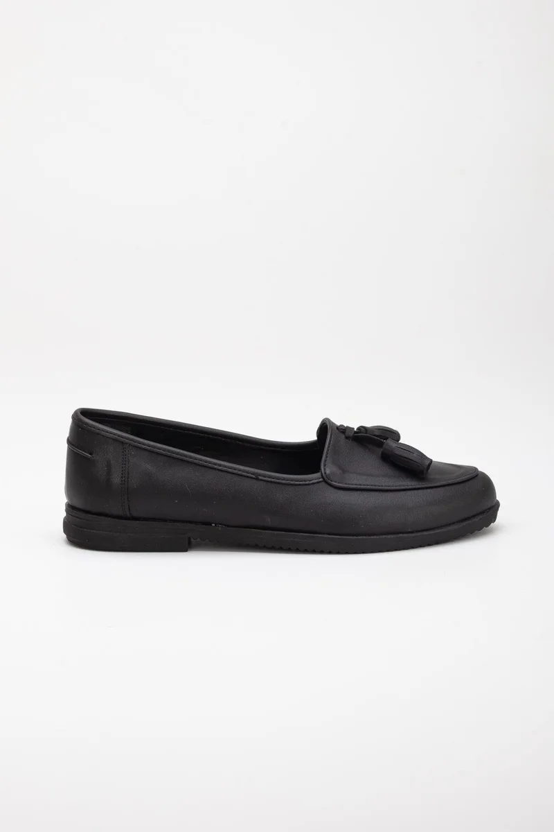 Dilimler Ayakkabı Slices Shoes Tassel Skin Black Women's Casual Shoes