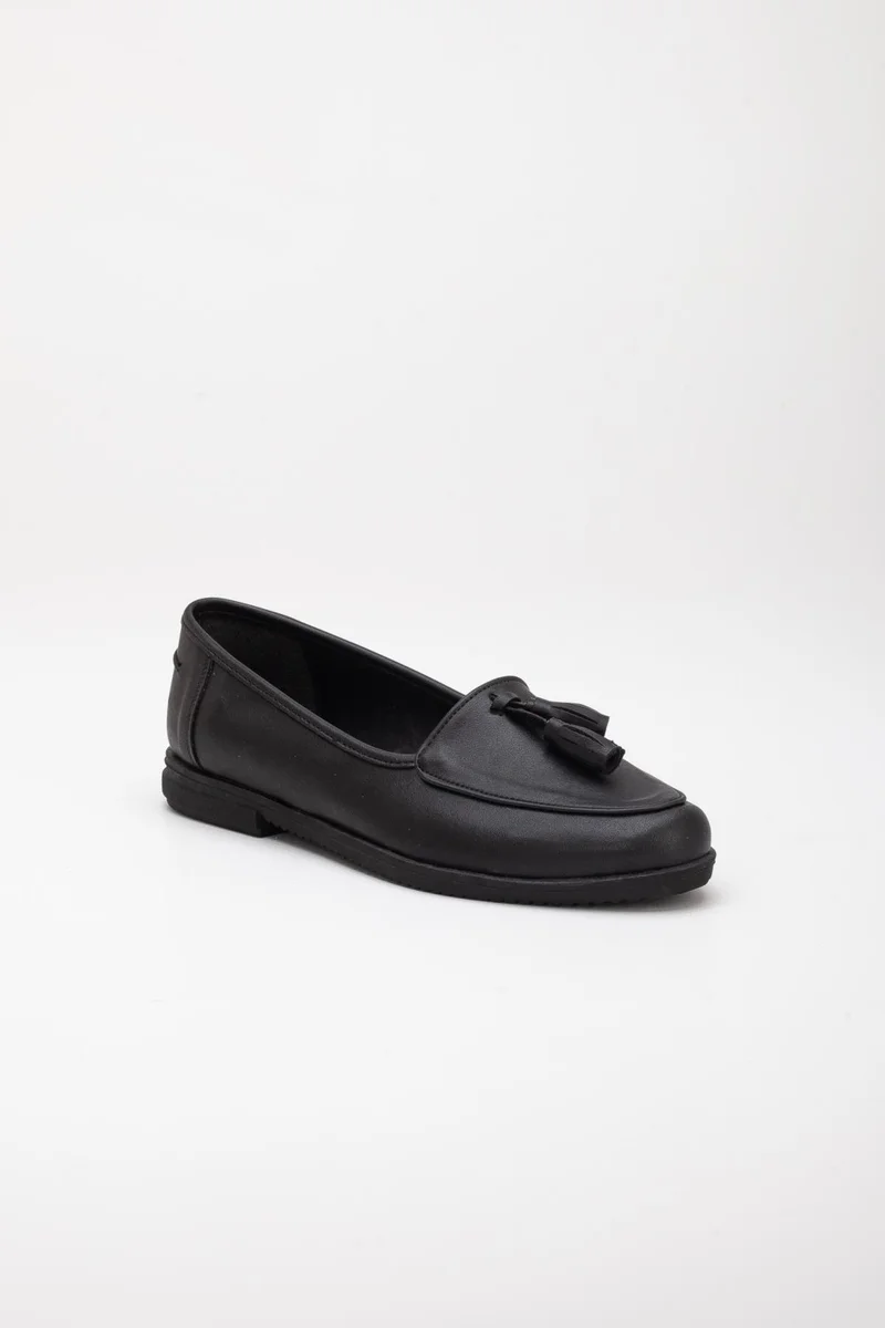 Dilimler Ayakkabı Slices Shoes Tassel Skin Black Women's Casual Shoes