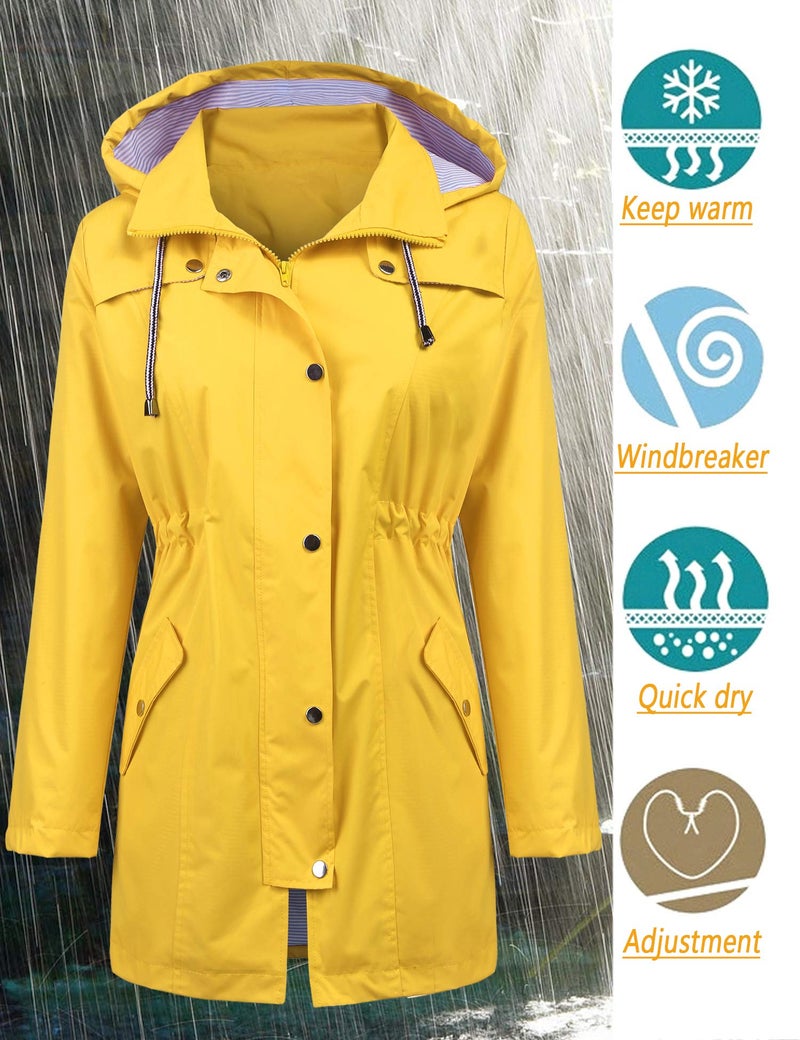 LOMON Women Raincoat Lightweight Active Wear Quick-drying Junior Casual Fashion Rain Jacket Outdoor Waterproof Jacket Yellow M - Image 2