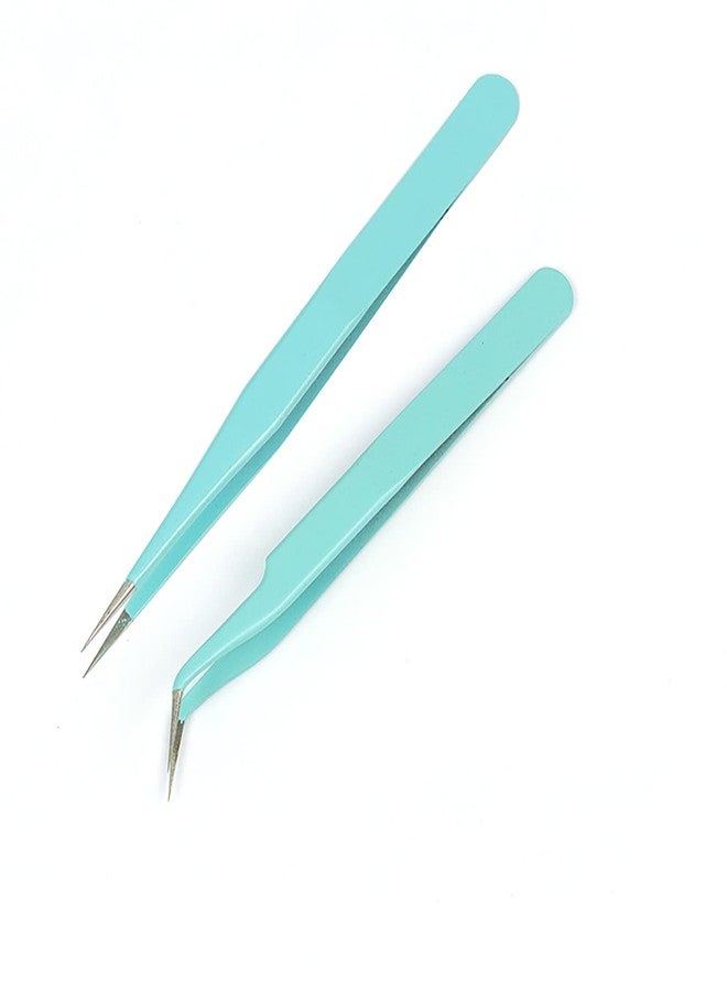 MAXLEAF 2pcs Stainless Tweezers Straight Curved Tweezers for Stickers Eyelash Extensions Precision Electronics Nail Rhinestone Jewelry, Scrapbooking Tools (Green) - Image 1