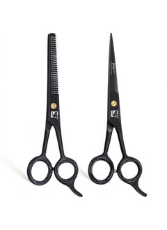 jimy 2 Pc Professional Hair Scissors Cutting Shears 6.5" Stainless Steel Sharp Black, Smooth barber, thinning scissors for women and Men  - Image 1