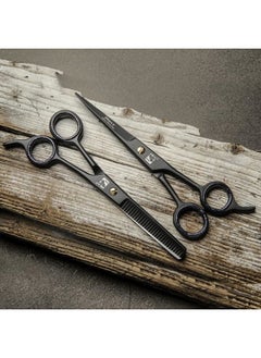 jimy 2 Pc Professional Hair Scissors Cutting Shears 6.5" Stainless Steel Sharp Black, Smooth barber, thinning scissors for women and Men  - Image 2
