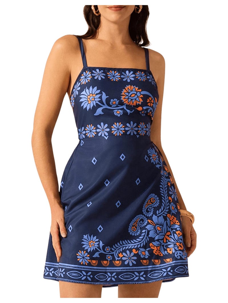 MakeMeChic Women's Floral Boho Dress Sleeveless Vacation Mini Short Dress Tie Backless Sundress Multicolor Large - Image 1