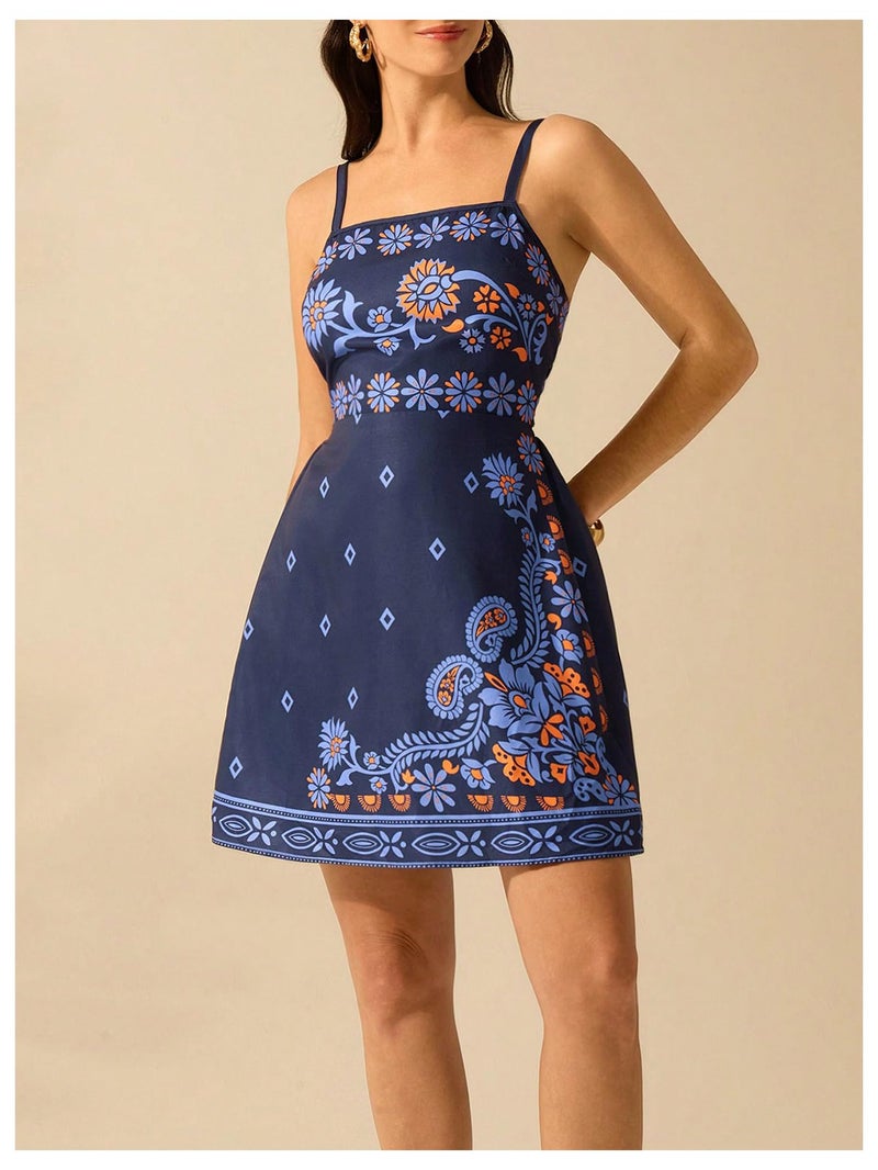 MakeMeChic Women's Floral Boho Dress Sleeveless Vacation Mini Short Dress Tie Backless Sundress Multicolor Large - Image 4