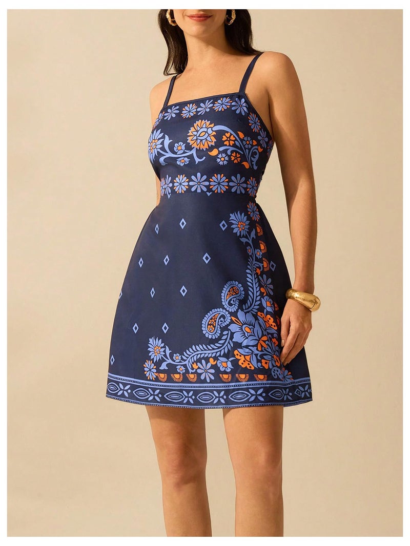 MakeMeChic Women's Floral Boho Dress Sleeveless Vacation Mini Short Dress Tie Backless Sundress Multicolor Large - Image 3