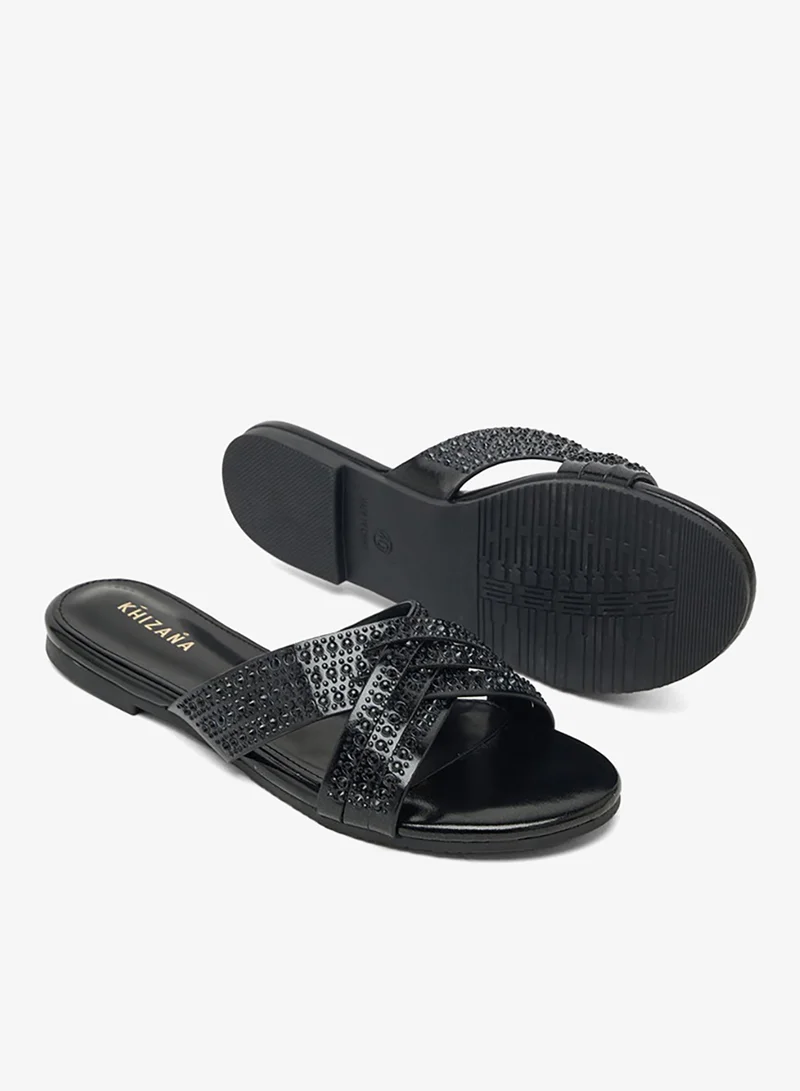 Khizana Black Embellished Flat Sandals for Women | Best Price UAE