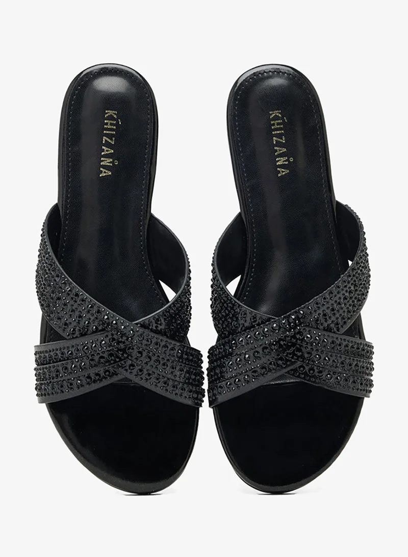 Khizana Black Embellished Flat Sandals for Women | Best Price UAE