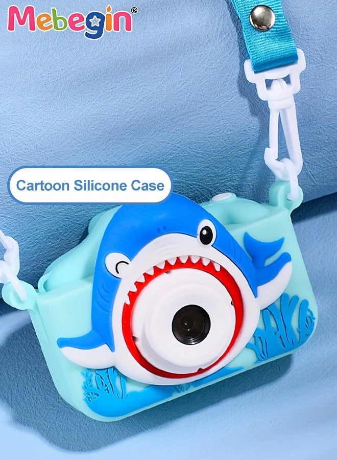 MEBEGIN Shark Camera for Kids with Cartoon Silicone Cover and 16G SD Card, 1080P HD Digital Mini Camera Toys for Boys Girls Birthday Gifts Ideas,Personal Video Players Portable HD 48 Million Pixels Kids Selfie Camera - Image 3