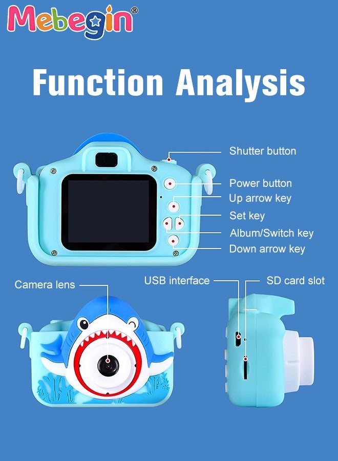 MEBEGIN Shark Camera for Kids with Cartoon Silicone Cover and 16G SD Card, 1080P HD Digital Mini Camera Toys for Boys Girls Birthday Gifts Ideas,Personal Video Players Portable HD 48 Million Pixels Kids Selfie Camera - Image 2