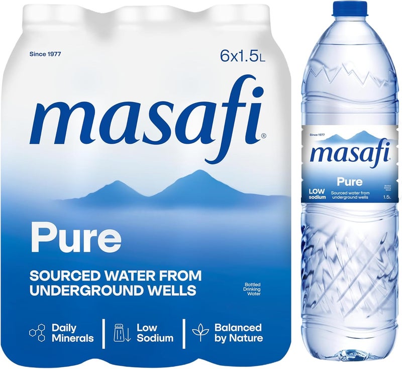 Masafi مياه مسافي النقية منخفضة الصوديوم الطبيعية - 1.5 لتر (عبوة من 6) - Image 1