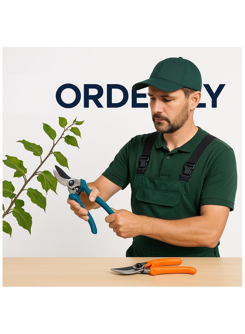 ORDERLY 2-Piece Garden Scissors Tool Set – GARDEN SCISSORS TOOL SET (Bypass Pruning Shears + Precision Trimming Shears) A practical duo that combines clean, plant-friendly bypass pruning for branches with precise snipping for flowers and thin stems. Ergonomic, anti-slip handles and individual safety locks for safe storage and transport. - Image 3
