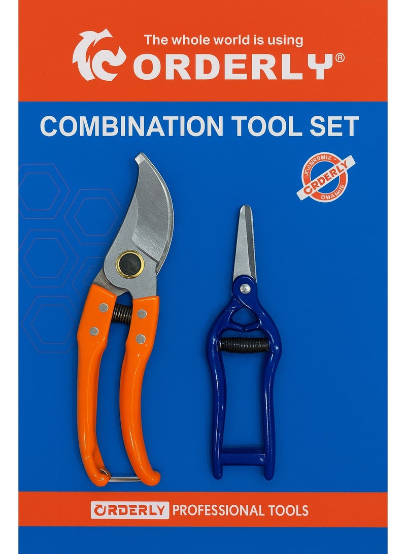 ORDERLY 2-Piece Garden Scissors Tool Set – GARDEN SCISSORS TOOL SET (Bypass Pruning Shears + Precision Trimming Shears) A practical duo that combines clean, plant-friendly bypass pruning for branches with precise snipping for flowers and thin stems. Ergonomic, anti-slip handles and individual safety locks for safe storage and transport. - Image 4