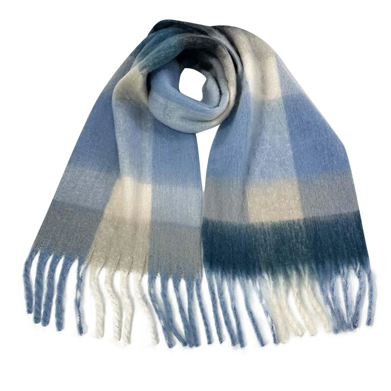 Ladies thick knitted thermal plaid long scarf, thickened large size plaid scarf in winter - Image 1