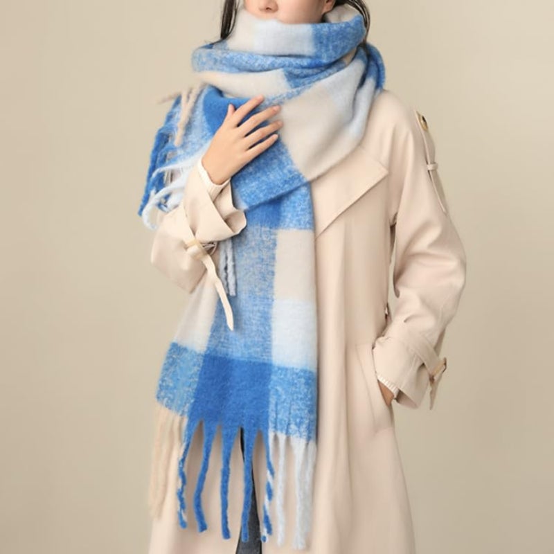 Ladies thick knitted thermal plaid long scarf, thickened large size plaid scarf in winter - Image 2