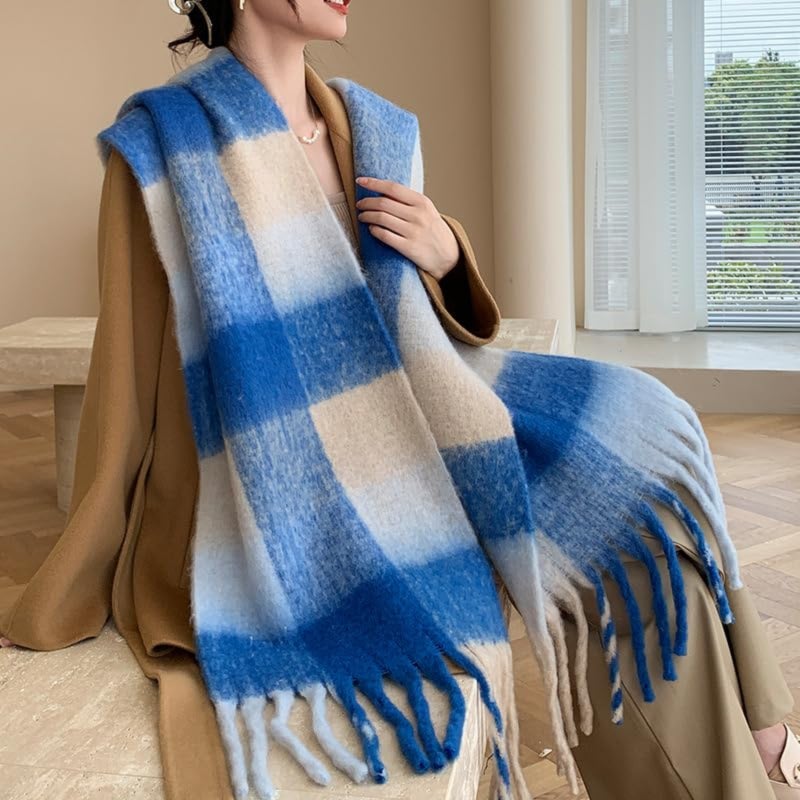 Ladies thick knitted thermal plaid long scarf, thickened large size plaid scarf in winter - Image 3