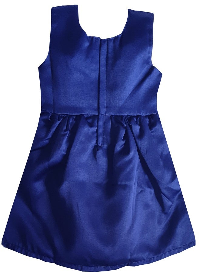little PANDA Girls Fit & Flare Knee Long Satin Sleeveless Dress (Navy Blue, 12-18 Months) - Image 2