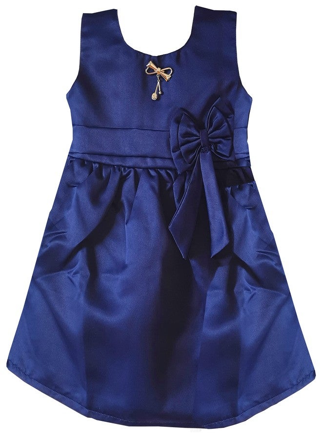little PANDA Girls Fit & Flare Knee Long Satin Sleeveless Dress (Navy Blue, 12-18 Months) - Image 1