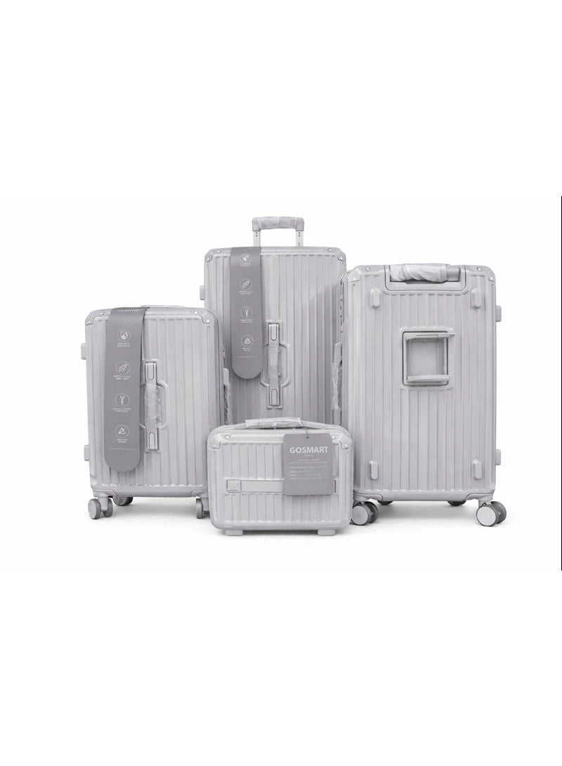 GoSmart 4-Piece Hard Shell Luggage Set with 360° Spinner Wheels, TSA Lock, Beige (Small, Medium & Large)