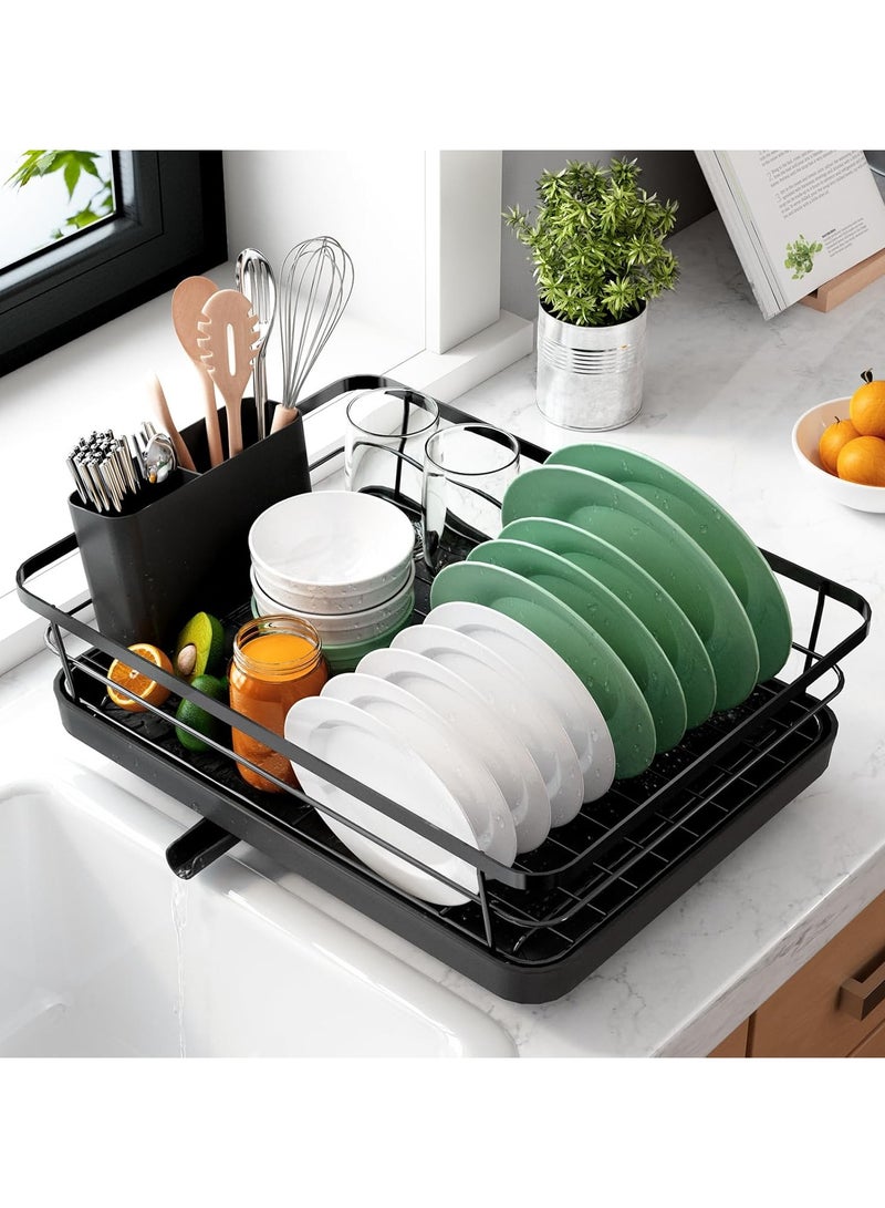 Dish Drying Rack- Space-Saving Dish Rack, Dish Racks for Kitchen Counter, Stainless Steel Kitchen Drying Rack with a Cutlery Holder, 12''W x 15''L - Image 1