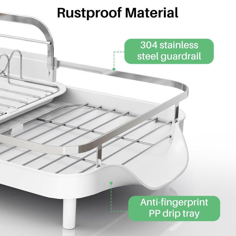 SAYZH Dish Drying Rack - Expandable Dish Rack for Kitchen Counter, Rust-Resistant Dish Drainer with Utensil Holder and Raised Guardrail, Kitchen Organizer for Cup and Bottle (White) - Image 3