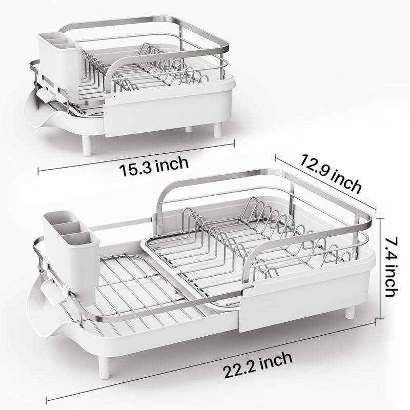 SAYZH Dish Drying Rack - Expandable Dish Rack for Kitchen Counter, Rust-Resistant Dish Drainer with Utensil Holder and Raised Guardrail, Kitchen Organizer for Cup and Bottle (White) - Image 4