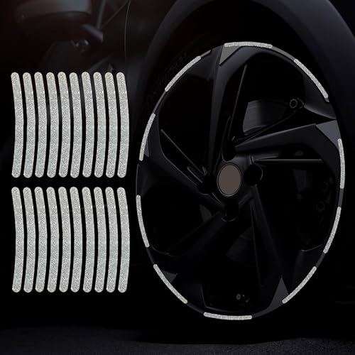 Maicican 20PCS Car Wheel Reflective Decorative Strip,Night Safety Warning Stickers,Cars,Motorcycles,Bicycles are Applicable, Colorful and Diverse, a Street the Most Beautiful Car (Bling Silver) - Image 1
