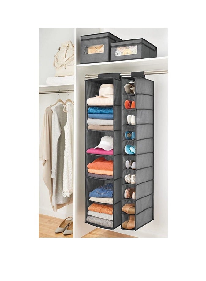 Soft Fabric Closet Organizer  Holds Shoes Handbags Clutches Accessories 10 Shelf Over Rod Hanging Storage Unit Textured Print 2 Pack  - Image 2