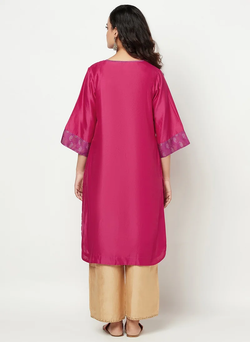 Fabindia Pink Cotton Silk Knee Length Kurti
